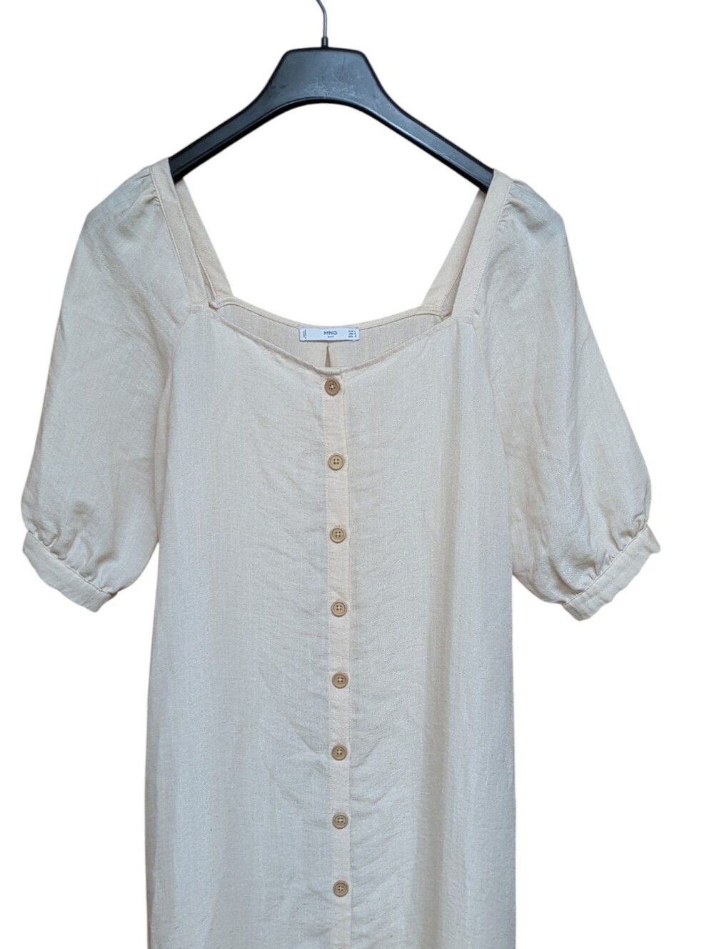 MNG Mango Puff Sleeve Button Front Maxi Dress Cream Size 8 - Picture 4 of 11